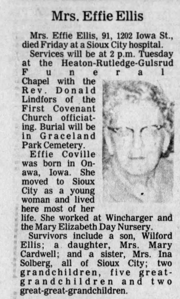Obituary for Effie Ellis (Aged 91)